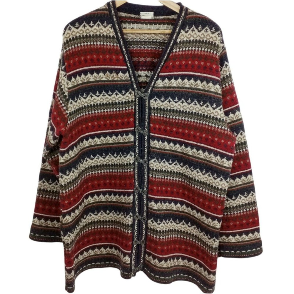 Vintage Carolina Colours Plus Fair Isle Wool Blend Cardigan Sweater Size 18/20
